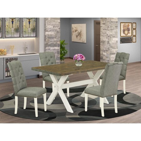 East West Furniture 5 Piece X-Style Dining Room Table Set - Linen White X076EL207-5